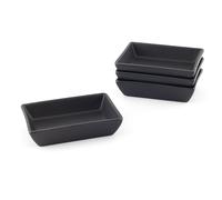 Hanseküche Lot de 4 assiettes de service en grès [5 x 8 cm] - Bols à trempette, assiettes d'amuse-gueule, rectangulaires noires mates, Mezze carrées, assiette de service, passent au lave-vaisselle