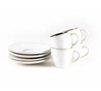Hanseküche Lot de 4 tasses à expresso en grès de qualité supérieure, fabriquées à la main et à paroi épaisse, tasses à expresso avec soucoupes (blanc, 75 ml)