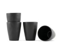Hanseküche Lot de 4 tasses à expresso en grès de qualité supérieure, fabriquées à la main et à paroi épaisse, tasses à expresso avec soucoupes (noir, 120 ml)