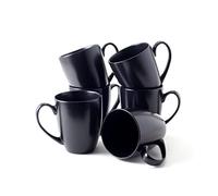 Hanseküche Lot de 6 grandes tasses à café en céramique massive de qualité supérieure, volume de 360 ml et grande poignée, grandes tasses en plusieurs couleurs et beau motif (noir mat)