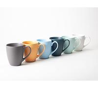 Hanseküche Lot de 6 grandes tasses à café en céramique massive de qualité supérieure, volume de 360 ml et grande poignée, grandes tasses en plusieurs couleurs et beau motif (multicolore)