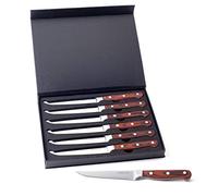 Hanseküche Set de couteaux à steak - 6x couteaux à steak de haute qualité avec manche en bois - Set de couverts noble en acier inoxydable à lame spéciale à tranchant ondulé et boîte cadeau (brun)