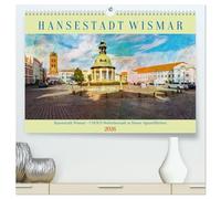 Hansestadt Wismar - UNESCO-Welterbestadt in feinen Aquarellfarben (hochwertiger Premium Wandkalender 2026 DIN A2 quer), Kunstdruck in Hochglanz: Zwölf ... Architektur der UNESCO-Welterbestadt Wismar