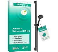 hansgrohe Activera S 28042670 Ensemble de douche à économie d'eau avec pommeau de douche EcoSmart, 1 flexible de douche 1,60 m et barre de douche 0,90 m Noir mat