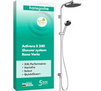 hansgrohe Activera S 28074000 Système de douche à économie d'eau (EcoSmart) sans robinet, douche à effet pluie (240 mm) avec inverseur, douchette (2 types de jet), tuyau, barre de douche et pommeau de