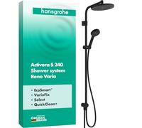 hansgrohe Activera S - Colonne de douche max. 8 l/min (EcoSmart) sans mitigeur, douche pluie (240 mm), douchette (2 jets), support, tuyau, barre et douche de tête, Noir mat, 28074670