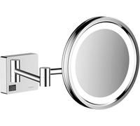 hansgrohe AddStoris - Miroir cosmétique avec éclairage LED, Miroir de maquillage lumineux, Miroir grossissant x3, Chromé, 41790000