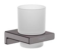 hansgrohe AddStoris - Porte-brosse à dents, Porte-brosse à dents pour montage mural, Support de brosse à dents, Gobelet à brosse à dents, Accessoires de salle de bains, Noir chromé brossé, 41749340