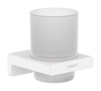 hansgrohe AddStoris - Porte-brosse à dents, Porte-brosse à dents pour montage mural, Support de brosse à dents, Gobelet à brosse à dents, Accessoires de salle de bains, Blanc mat, 41749700