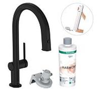hansgrohe Aqittura M91 robinet de cuisine 76800670 avec bec extractible, 1jet, sBox, kit de démarrage, noir mat