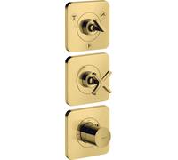 hansgrohe AXOR Citterio E module thermostatique 38 x 12 encastré pour 3 consommateurs avec 3 rosaces individuelles, 36704990, Couleur: Optique en or poli