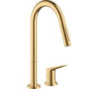 hansgrohe AXOR Citterio M DN 15 Mitigeur monocommande de cuisine 2 trous 220 avec douchette coulissante, 34822250, Couleur: Optique or brossé