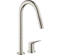 hansgrohe AXOR Citterio M DN 15 Mitigeur monocommande de cuisine 2 trous 220 avec douchette coulissante, 34822800, Couleur: Finition en acier inoxydable