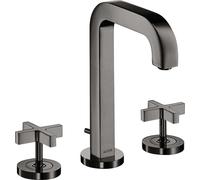 hansgrohe AXOR Citterio Mélangeur lavabo 3 trous AXOR 170, vidage escamotable, bec verseur 140mm, poignées croisées, rosettes, 39133330, Couleur: Chrome noir poli