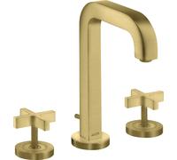 hansgrohe AXOR Citterio Mélangeur lavabo 3 trous AXOR 170, vidage escamotable, bec verseur 140mm, poignées croisées, rosettes, 39133950, Couleur: laiton brossé
