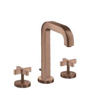 hansgrohe AXOR Citterio Mélangeur lavabo 3 trous AXOR 170, vidage escamotable, bec verseur 140mm, poignées croisées, rosettes, 39133310, Couleur: Or rouge brossé
