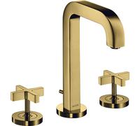 hansgrohe AXOR Citterio Mélangeur lavabo 3 trous AXOR 170, vidage escamotable, bec verseur 140mm, poignées croisées, rosettes, 39133990, Couleur: Optique en or poli