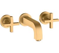 hansgrohe AXOR Citterio mitigeur lavabo 3 trous encastré, bec 162mm, poignées transversales, rosettes pour montage mural, 39313950, Couleur: laiton brossé