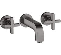 hansgrohe AXOR Citterio mitigeur lavabo 3 trous encastré, bec 162mm, poignées transversales, rosettes pour montage mural, 39313330, Couleur: Chrome noir poli
