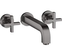 hansgrohe AXOR Citterio mitigeur lavabo 3 trous encastré, bec 222mm, poignées transversales, rosettes pour montage mural, 39143330, Couleur: Chrome noir poli