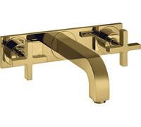 hansgrohe AXOR Citterio mitigeur lavabo 3 trous encastré, bec 226mm, poignées transversales, plaque pour montage mural, 39144990, Couleur: Optique en or poli