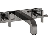 hansgrohe AXOR Citterio mitigeur lavabo 3 trous encastré, bec 226mm, poignées transversales, plaque pour montage mural, 39144330, Couleur: Chrome noir poli
