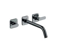 hansgrohe AXOR Citterio Mitigeur lavabo 3 trous encastré pour montage mural avec bec verseur 226 mm, béqu'illes et rosaces, 34315330, Couleur: Chrome noir poli