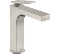 hansgrohe AXOR Citterio Mitigeur monocommandé pour lavabo, garniture découlement à tirette, finition losange, saillie 143mm, ComfortZone160, 39071800, Couleur: Acier inoxydable Optic