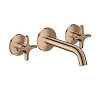 hansgrohe AXOR One 3 trous mitigeur lavabo 48130300 encastré, saillie 160 mm, montage mural avec rosaces, avec poignée croisée, or rouge poli