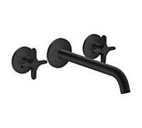 hansgrohe AXOR One 3 trous mitigeur lavabo 48140670 encastré, saillie 220 mm, montage mural avec rosaces, avec poignée croisée, noir mat