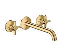 Hansgrohe AXOR One 3 trous mitigeur lavabo 48140990 installation encastrée, saillie 220 mm, montage mural avec rosaces, avec poignée croisée, aspect or poli