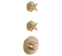 hansgrohe AXOR One Module thermostatique encastré pour 2 consommateurs, avec poignée croisillon, 48712140, Couleur: Bronze brossé