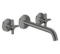 hansgrohe AXOR One robinetterie de baignoire 3 trous encastrée pour montage mural avec poignées croisillons, 48430330, Couleur: Chrome noir poli