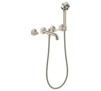 hansgrohe AXOR One robinetterie de baignoire 3 trous encastrée pour montage mural, avec poignées manettes et douchette à main, 48444820, Couleur: Nickel brossé