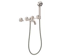 hansgrohe AXOR One robinetterie de baignoire 3 trous encastrée pour montage mural, avec poignées manettes et douchette à main, 48444800, Couleur: Acier inoxydable Optic
