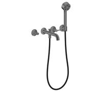 hansgrohe AXOR One robinetterie de baignoire 3 trous encastrée pour montage mural, avec poignées manettes et douchette à main, 48444340, Couleur: Chrome noir brossé