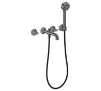 hansgrohe AXOR One robinetterie de baignoire 3 trous encastrée pour montage mural, avec poignées manettes et douchette à main, 48444330, Couleur: Chrome noir poli