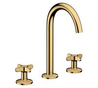 hansgrohe AXOR One robinetterie de lavabo 3 trous 170 avec poignées croisillons et vidage Push-Open, 48040990, Couleur: Optique en or poli