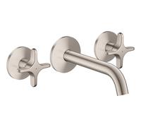 hansgrohe AXOR One robinetterie de lavabo 3 trous encastrée pour montage mural, bec 160mm, avec poignées croisillons, 48130800, Couleur: Acier inoxydable Optic