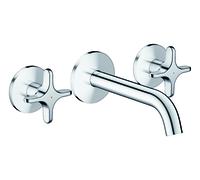 hansgrohe AXOR One robinetterie de lavabo 3 trous encastrée pour montage mural, bec 160mm, avec poignées croisillons, 48130000, Couleur: chrome