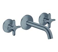 hansgrohe AXOR One robinetterie de lavabo 3 trous encastrée pour montage mural, bec 160mm, avec poignées croisillons, 48130340, Couleur: Chrome noir brossé