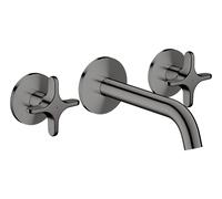 hansgrohe AXOR One robinetterie de lavabo 3 trous encastrée pour montage mural, bec 160mm, avec poignées croisillons, 48130330, Couleur: Chrome noir poli