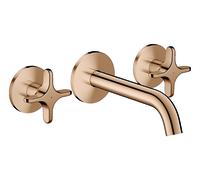 hansgrohe AXOR One robinetterie de lavabo 3 trous encastrée pour montage mural, bec 160mm, avec poignées croisillons, 48130300, Couleur: Rouge poli or