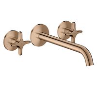 hansgrohe AXOR One robinetterie de lavabo 3 trous encastrée pour montage mural, bec 220mm, avec poignées croisillons, 48140300, Couleur: Rouge poli or