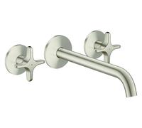 hansgrohe AXOR One robinetterie de lavabo 3 trous encastrée pour montage mural, bec 220mm, avec poignées croisillons, 48140820, Couleur: Nickel brossé