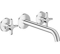 hansgrohe AXOR One robinetterie de lavabo 3 trous encastrée pour montage mural, bec 220mm, avec poignées croisillons, 48140000, Couleur: chrome