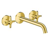 hansgrohe AXOR One robinetterie de lavabo 3 trous encastrée pour montage mural, bec 220mm, avec poignées croisillons, 48140990, Couleur: Optique en or poli