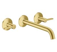 hansgrohe AXOR One robinetterie de lavabo 3 trous encastrée pour montage mural, bec 220mm, avec poignées manettes, 48160950, Couleur: laiton brossé