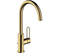hansgrohe AXOR Uno Mitigeur monocommandé pour lavabo 240, avec poignée-étrier et vidage à tirette, saillie 174mm, 38036990, Couleur: Optique en or poli