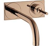 hansgrohe Axor Uno set de finition 38115300 mitigeur lavabo à encastrer, poignée à épingle, plaque, saillie 225 mm, or rouge poli